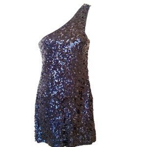 Black Asymmetrical Short Sequined Dress Size Small